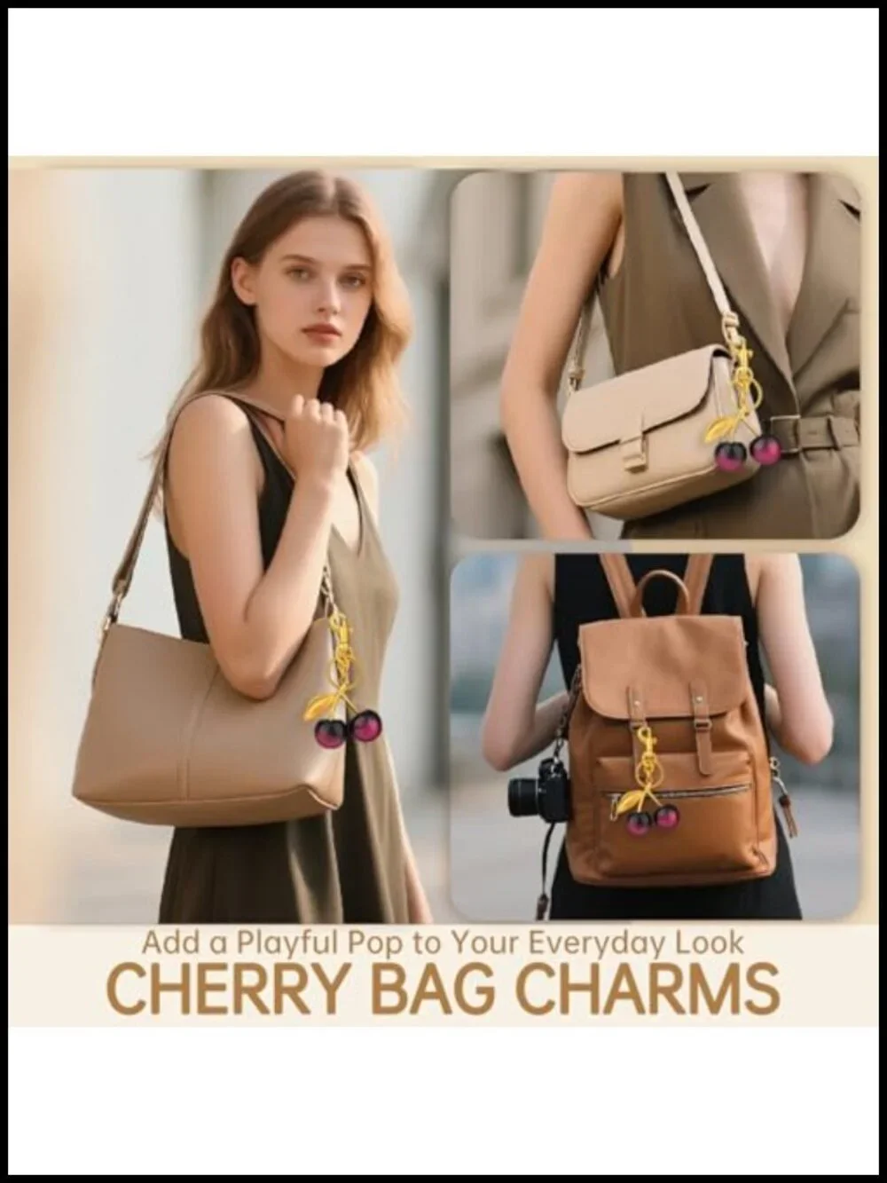 Cherry Keychain Keyring Purse Charm with Gold Clip